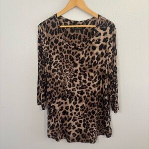JM Collection Leopard Print Stretch Knit 3/4 Sleeve Tunic Top Size XL